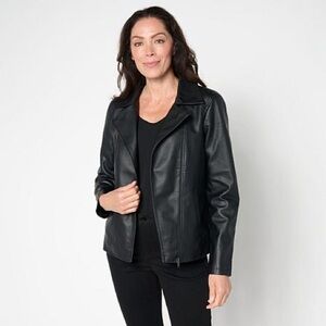 Nina Leonard Faux Leather Moto Jacket